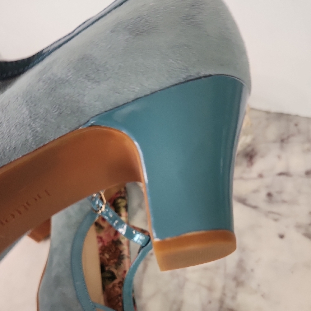 Hotter Suede & Patent Leather Teal Color T-Strap Heels Sz11 (Unisex) - Picture 8 of 10